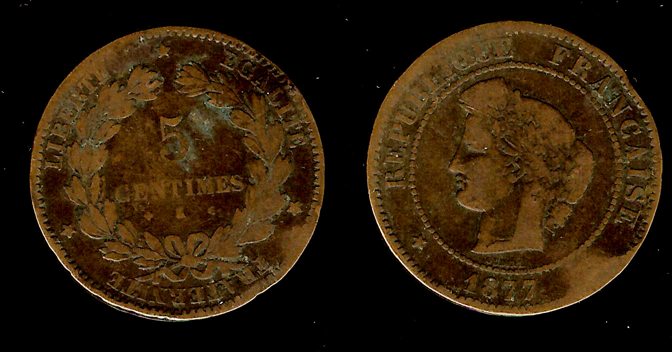5 centimes Cérès 1877 Bordeaux TB-